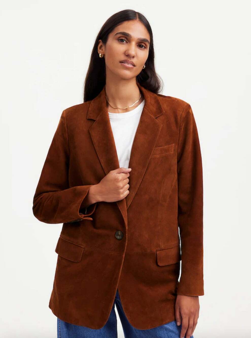 Madewell The Kline Blazer in Soft Mahogany Size 4 100% Suede Leather - Picture 2 of 10
